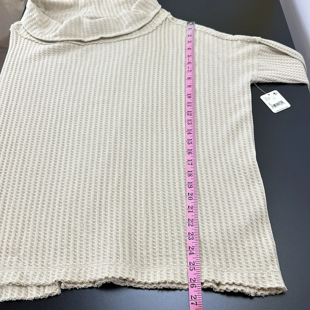 Free‎ People Stone Cold Juicy Long Sleeve Waffle Knit Top L Oversized Cowl Neck